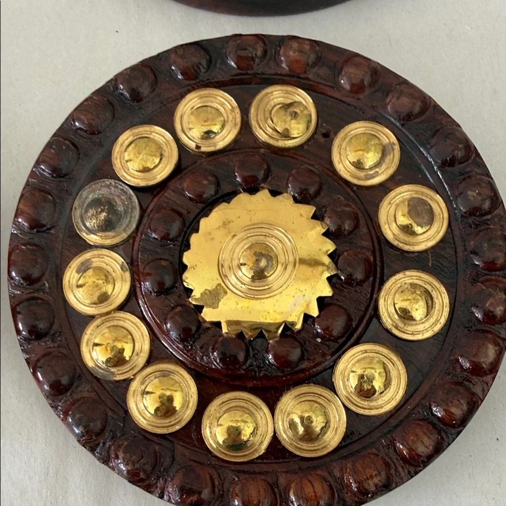 Vintage 4 Gold Metal and Wood Coasters